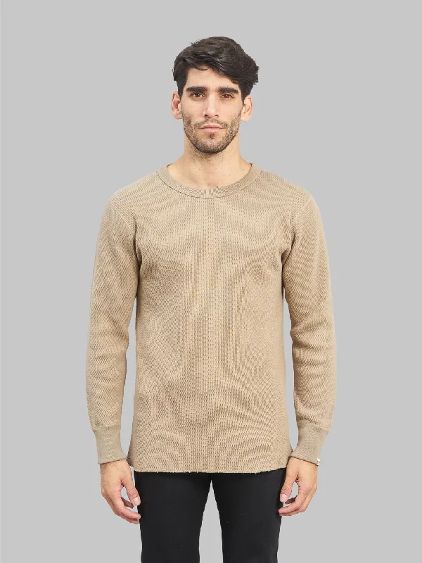 Men's high - collar polo shirts with a modern twistUES Double Honeycomb Thermal T-Shirt Beige Men's high - collar polo shirts with a modern twistUES Double Honeycomb Thermal T-Shirt Beige