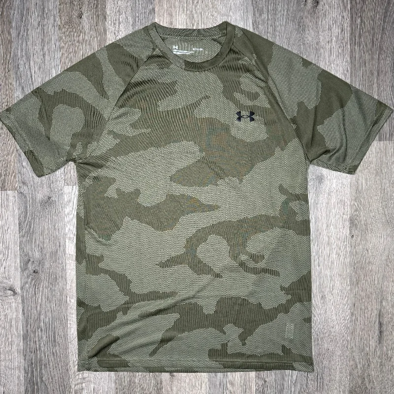 Men's v - neck muscle t - shirts for a body - building aestheticUnder Armour Velocity Jacquard Tee Light Khaki
