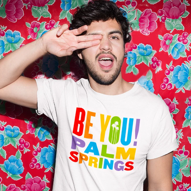 Men's eco - friendly recycled t - shirts for sustainable fashion choicesUnisex T-shirt - 2024 Palm Springs Pride Be You - White