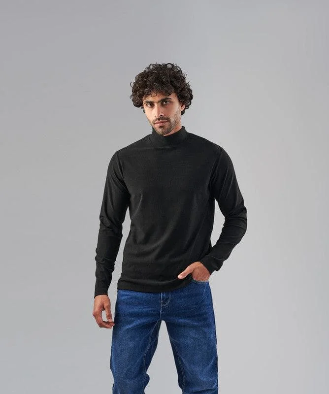 Men's distressed denim - look t - shirts with a rugged appealHigh Neck Long Sleeve Body - BLACK Men's distressed denim - look t - shirts with a rugged appealHigh Neck Long Sleeve Body - BLACK