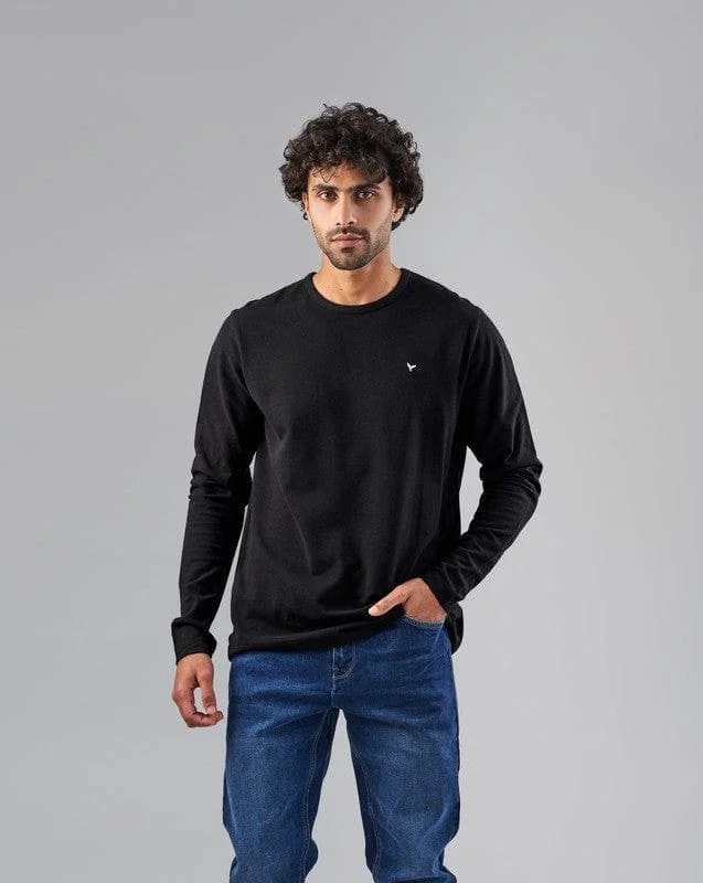 Men's tie - dye t - shirts with a bohemian styleLONG SLEEVE SLIM T-SHIRT  - BLACK