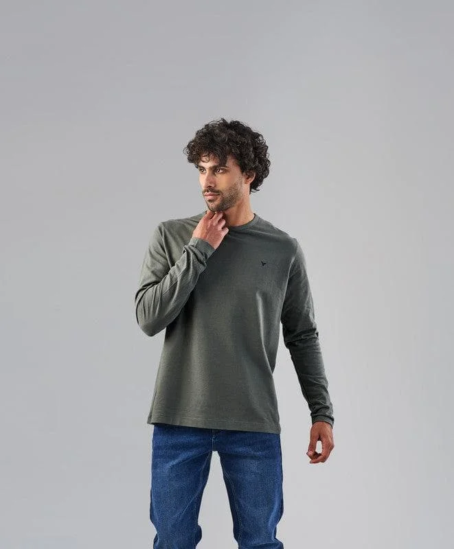 Men's mock - neck t - shirts with a modern and sleek styleLONG SLEEVE SLIM T-SHIRT  - DARK OLIVE
