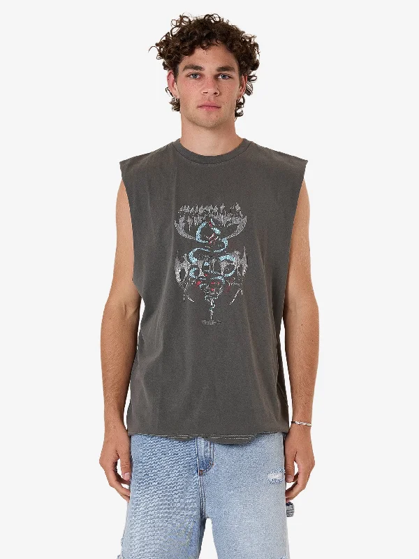 graphic print men's tank topsBitter End Merch Fit Muscle Tee - Merch Black