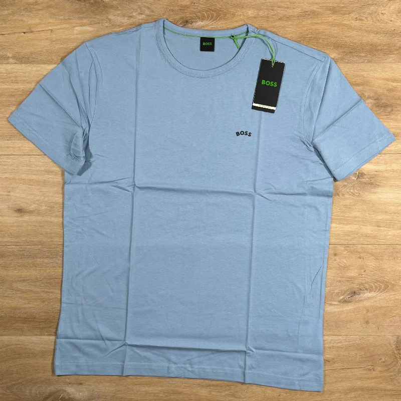 Men's ribbed t - shirts with a textured finish for added styleBOSS Curved Logo T-Shirt in Open Blue
