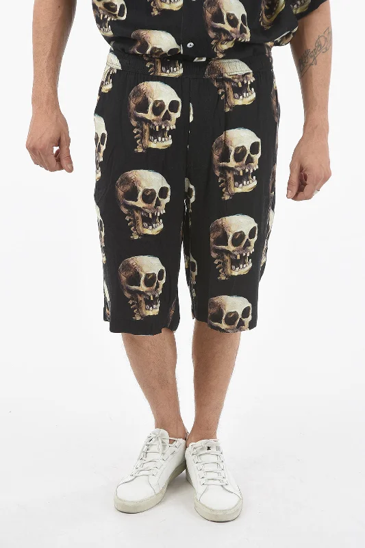 Men's Cargo Shorts with Multiple Pockets in Olive Green for Outdoor AdventuresEndless Joy Skulls Printed Drawstring Waist Shorts
