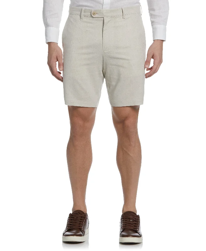 Men's Denim Shorts with Ripped Knees in Light Wash for an Edgy and Casual StyleLinen-Blend Flat Front Short Men's Denim Shorts with Ripped Knees in Light Wash for an Edgy and Casual StyleLinen-Blend Flat Front Short