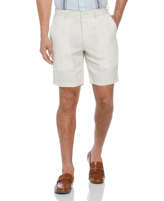 Men's Cargo Shorts with Multiple Pockets in Olive Green for Outdoor AdventuresLinen Blend Tropical Leaf Print Short Men's Cargo Shorts with Multiple Pockets in Olive Green for Outdoor AdventuresLinen Blend Tropical Leaf Print Short