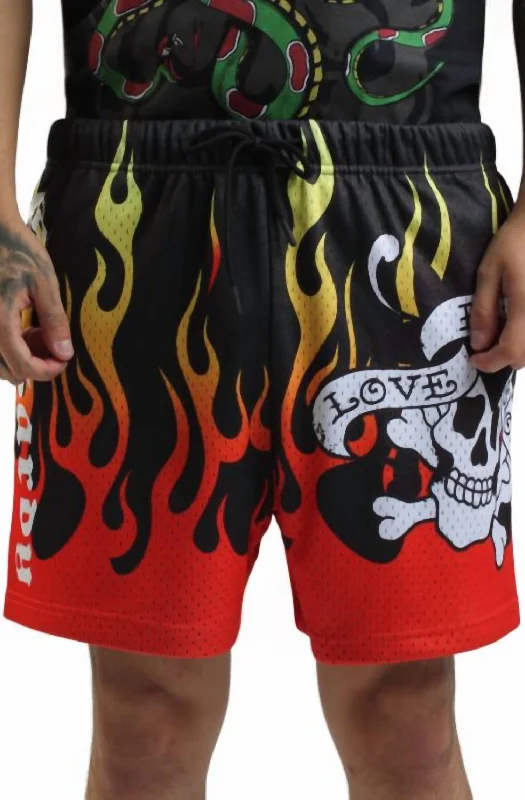 Men's Swim Shorts with a Quick - Dry Fabric in Red for Poolside FunMen's Fire Lks Skull Mesh Short In Black