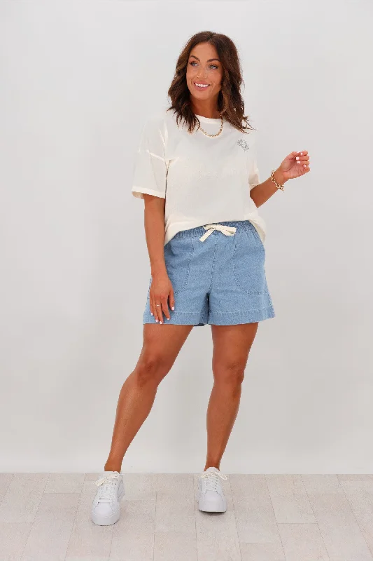 Men's Shorts with a Drawstring Waist in Brown for an Adjustable and Comfortable FitShine On Label Anderson Chambray Elastic Waist Shorts