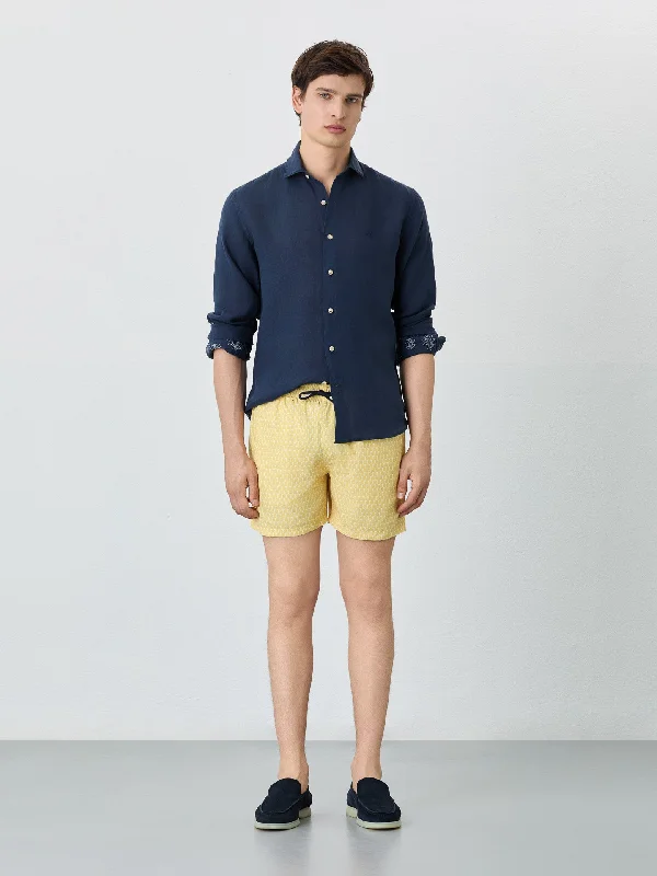 Men's Shorts with a Side - Stripe Design in Gray for a Sporty and Stylish AppealSwim Shorts With Bag And Allover Print Men's Shorts with a Side - Stripe Design in Gray for a Sporty and Stylish AppealSwim Shorts With Bag And Allover Print