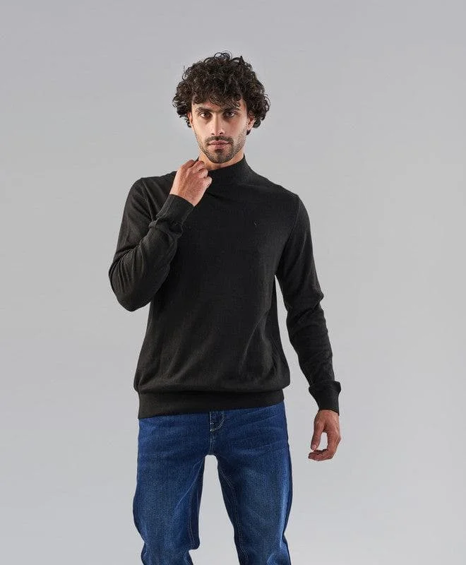 Men's Cable - Knit Pullover in Cream with a Traditional Pattern for a Timeless AppealBASIC HIGH NECK SWEATER - BLACK Men's Cable - Knit Pullover in Cream with a Traditional Pattern for a Timeless AppealBASIC HIGH NECK SWEATER - BLACK