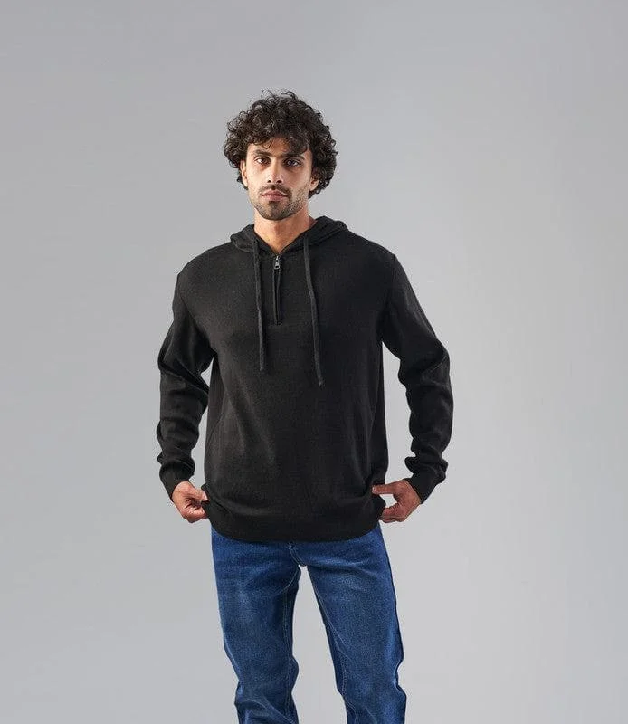 Men's Mock - Neck Pullover in Charcoal for a Modern and Sleek AppearanceKNIT HOODIE - BLACK Men's Mock - Neck Pullover in Charcoal for a Modern and Sleek AppearanceKNIT HOODIE - BLACK