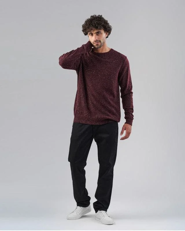 Men's Chunky Knit Wool Pullover in Dark Gray for a Cozy Winter LookRound Neck Sweater - BURGUNDY Men's Chunky Knit Wool Pullover in Dark Gray for a Cozy Winter LookRound Neck Sweater - BURGUNDY