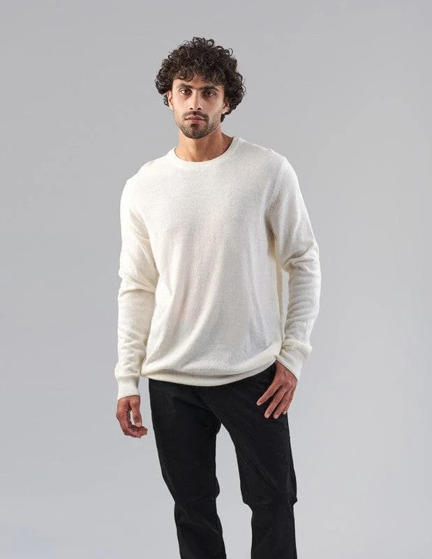 Men's Metallic - Trimmed Pullover in Silver for a Glamorous Party OutfitRound Neck Sweater - OFF WHITE Men's Metallic - Trimmed Pullover in Silver for a Glamorous Party OutfitRound Neck Sweater - OFF WHITE